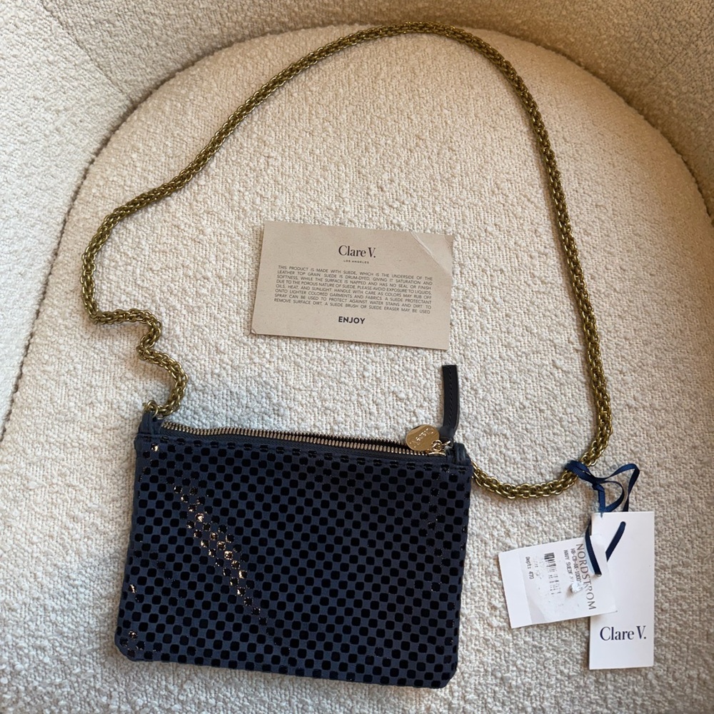NWT Clare V. Navy and Gold Textured Crossbody